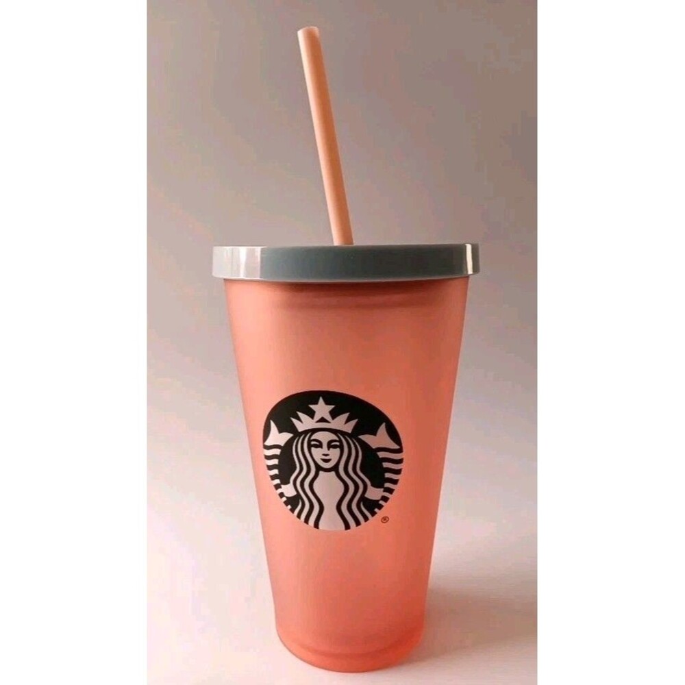 Starbucks 2019 Summer Matte Orange Floral Lid Print 16oz Cold Cup Tumbler NEW